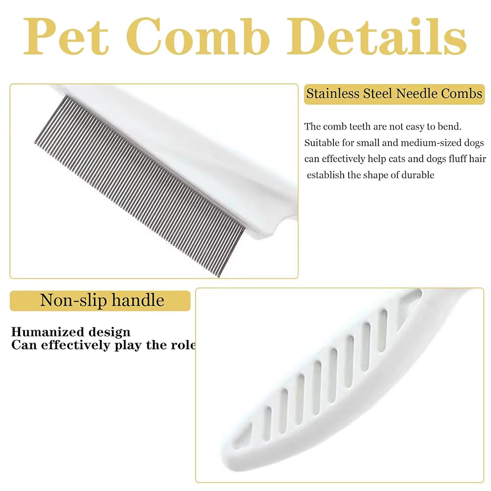 1Pcs Pet Flea Comb Cat/Dog Beauty Comb Stainless Steel Portable Pet Specific Dense Tooth Hair Removal Massage Cleaning Supplies