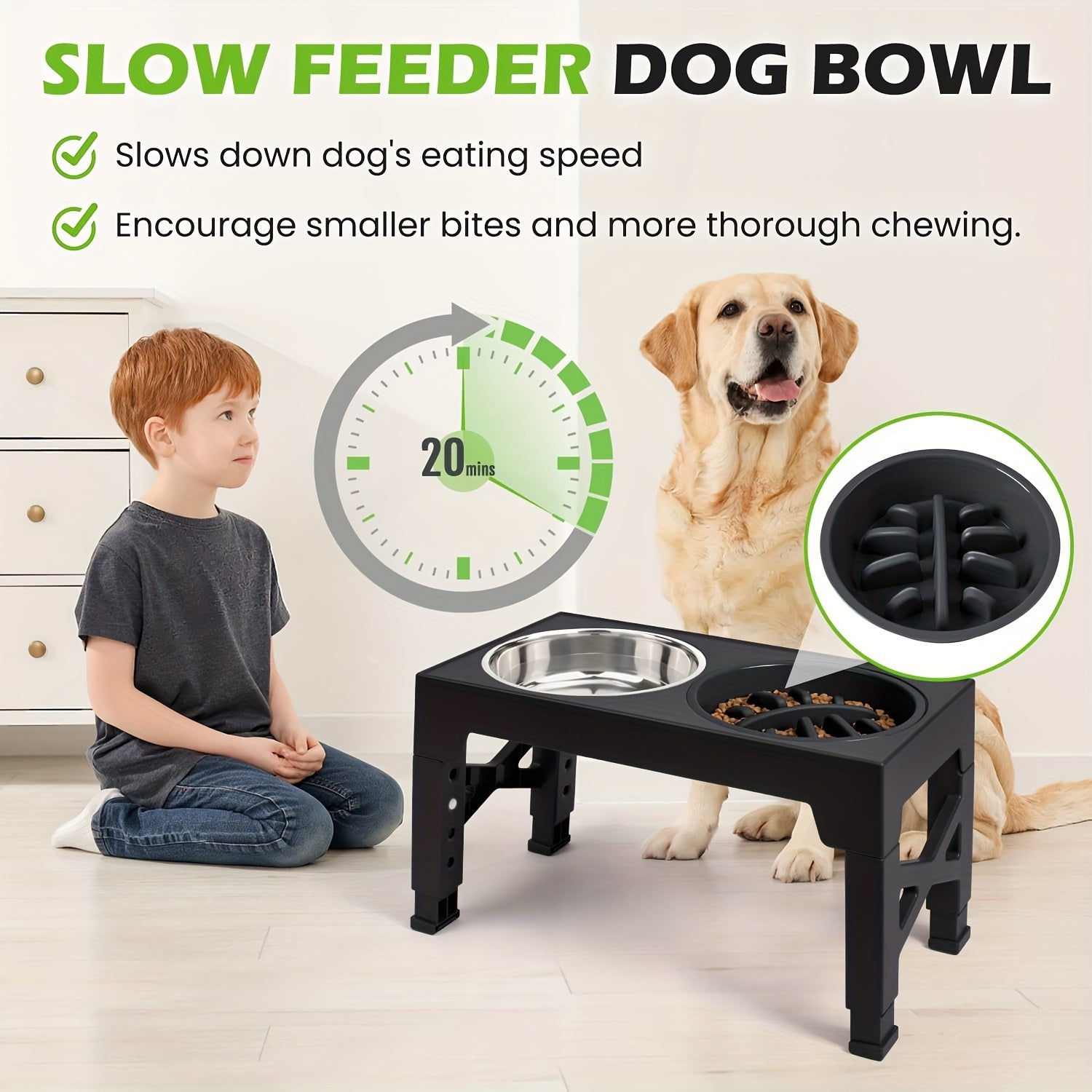 Dog Bowl Stand with 3 Bowls