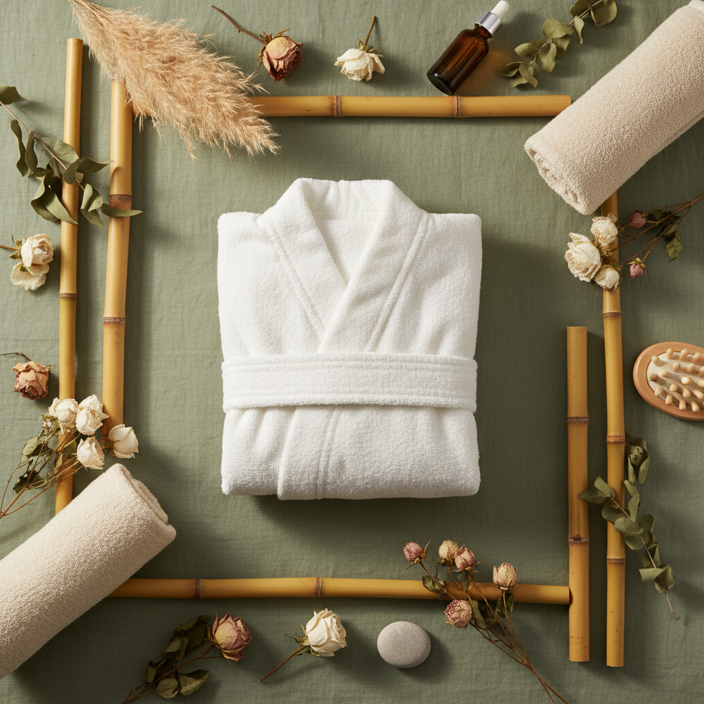 Bamboo Bathrobe Flat Lay