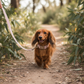 Dachshund wearing matching Pretty in Pink organic hemp collar and lead bundle