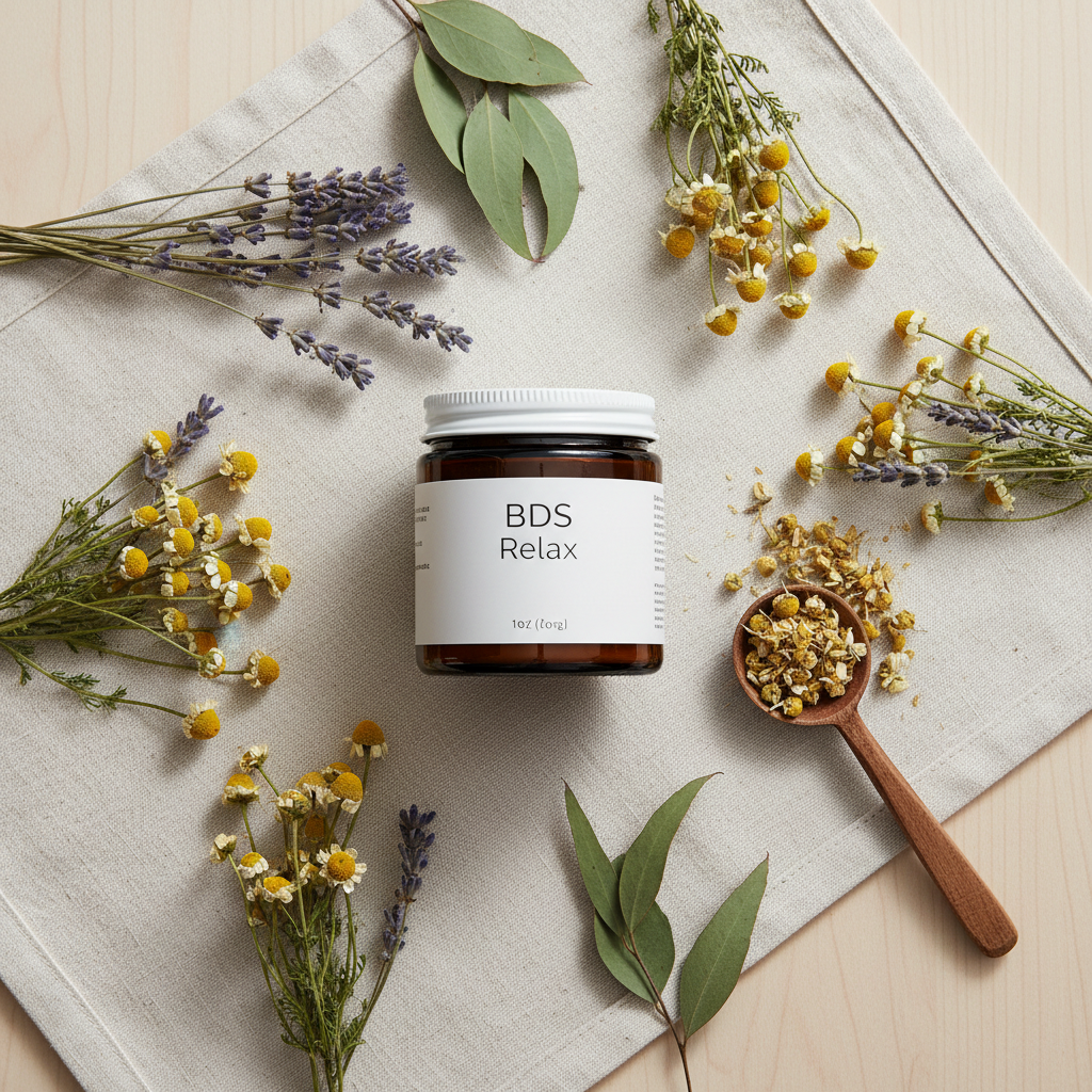 BDS Relax supplement flat lay - Clover Tail Co.