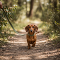 Dachshund wearing matching Grass Green organic hemp collar and lead bundle